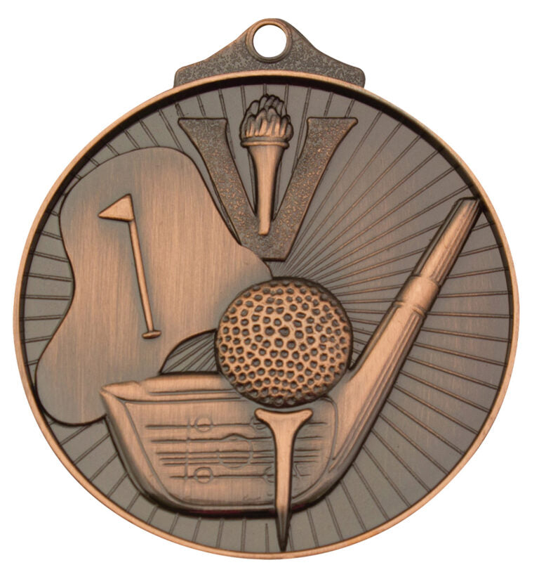 Front view of bronze golf medal